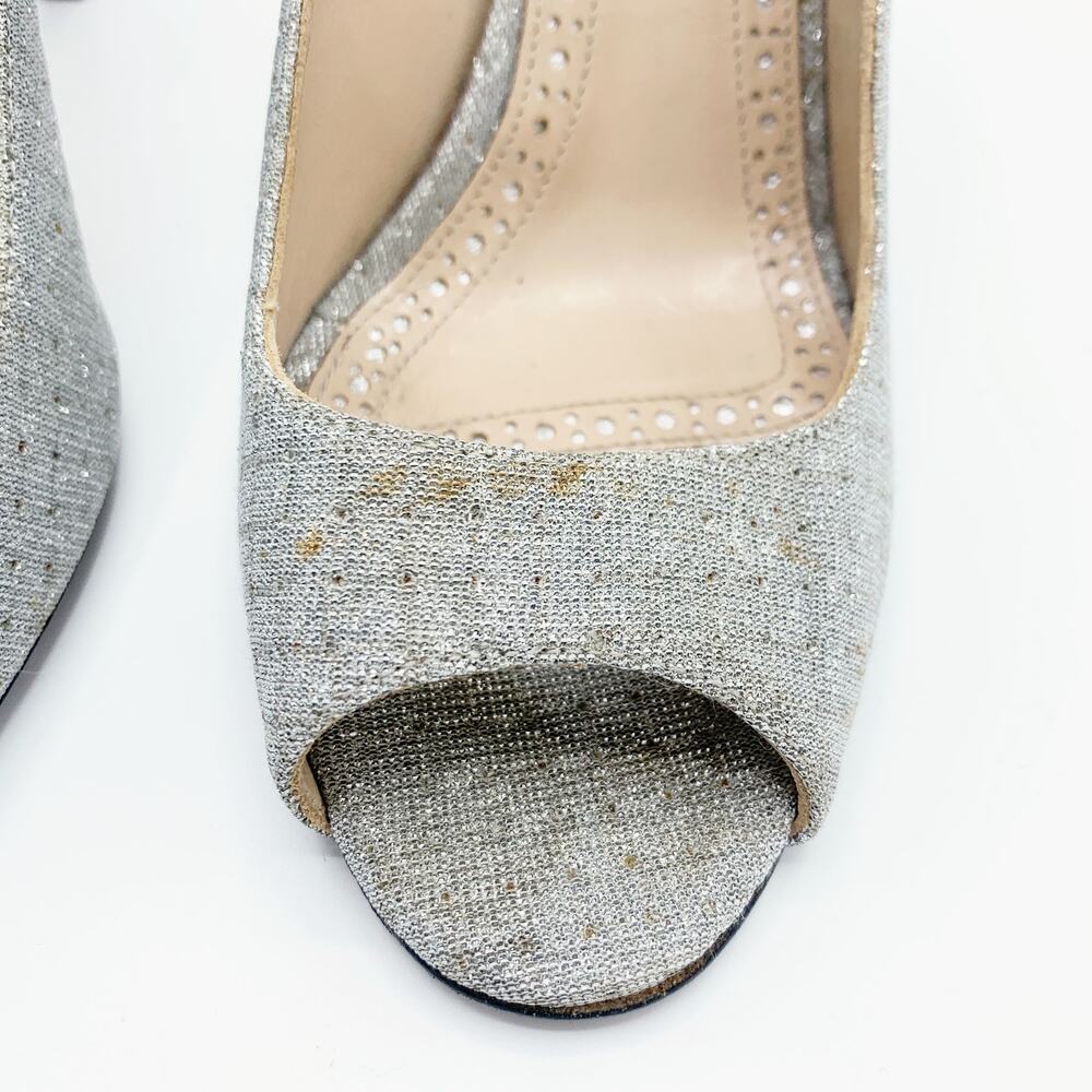 Manolo Blahnik Sparkly Silver Open Toe Heels - image 4